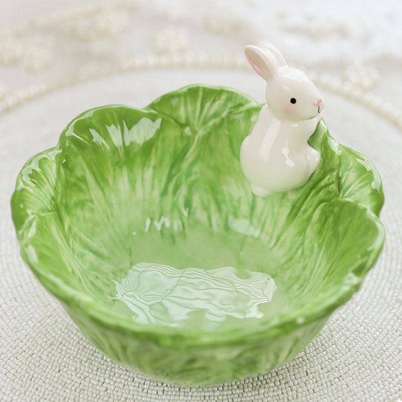 WAIT FLY Cute Cartoon Cabbage with Rabbit Shaped Ceramic Bowls Rice Bowls/ Salad Bowls/ Soup Bowls/ Saucer - Image 4